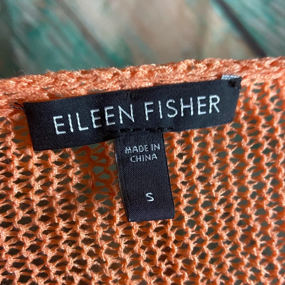 Eileen Fisher Orange Sherbet Sheer Linen Blend Open Weave Sweater - Picture 7 of 8